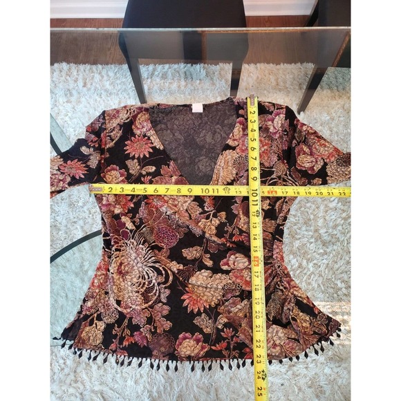 MSK Womens Black Floral Polyester Long Sleeve V Neck Casual Top Blouse Size L - Picture 10 of 11